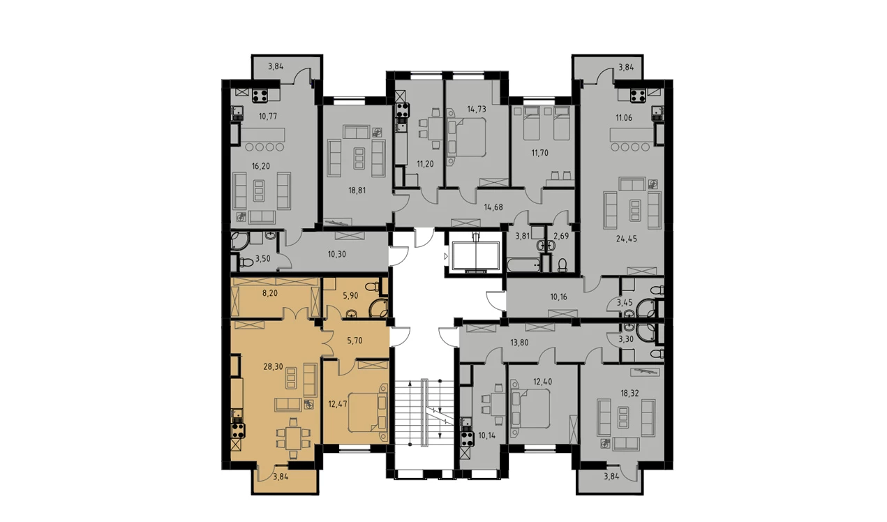 2-комнатная квартира 61.75 м²  5/5 этаж