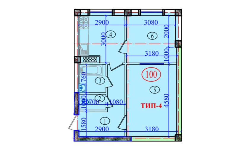 2-xonali xonadon 51.2 m²  3/9 qavat | Orzular Turar-joy majmuasi