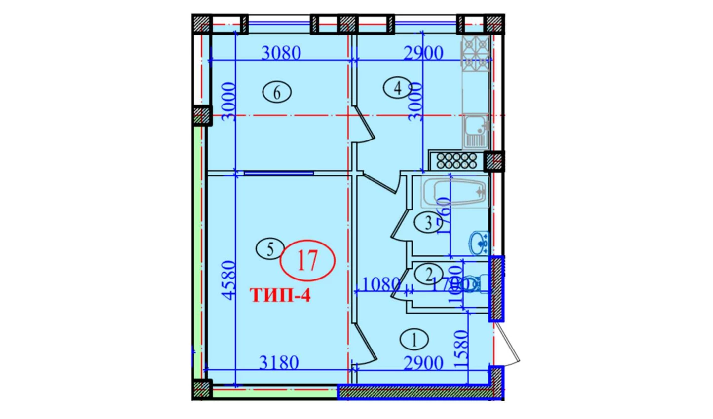 2-комнатная квартира 51.2 м²  4/4 этаж