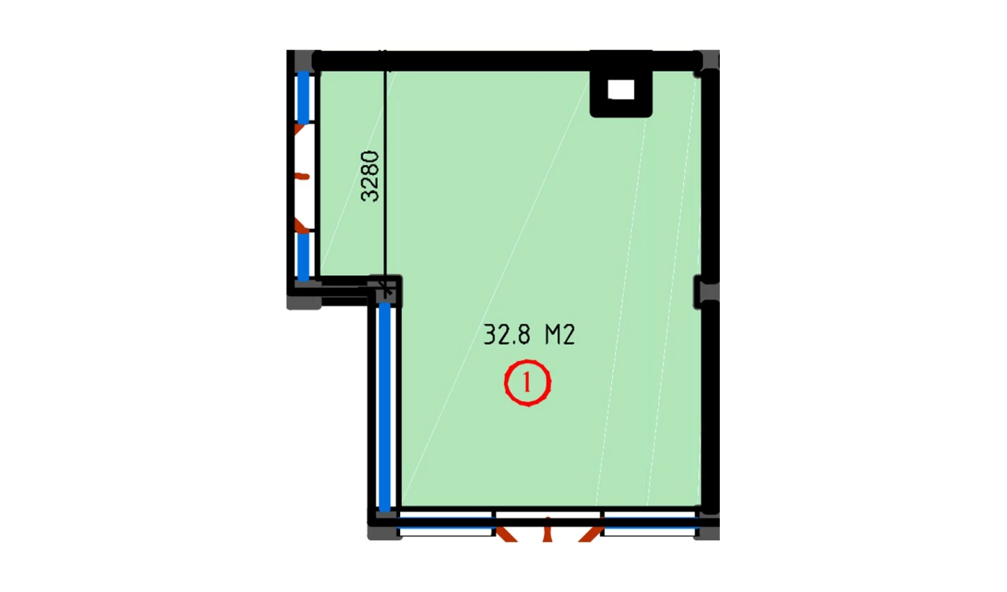 1-комнатная квартира 32.8 м²  2/2 этаж