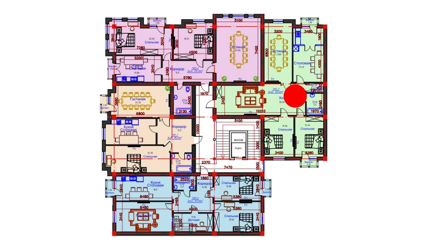 3-комнатная квартира 122 м²  2/2 этаж