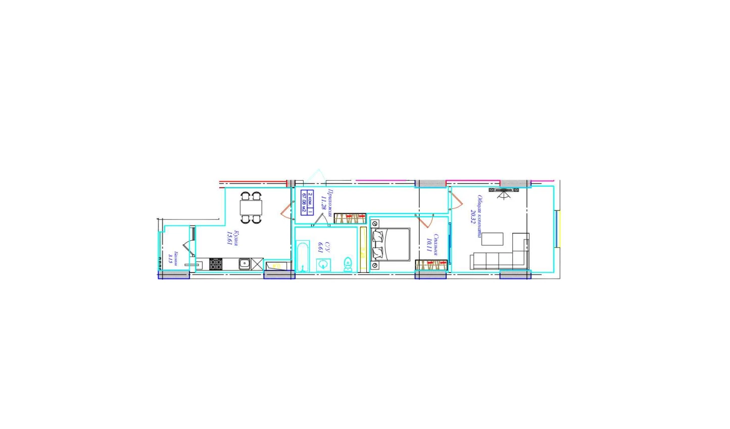 2-комнатная квартира 67.08 м²  16/16 этаж