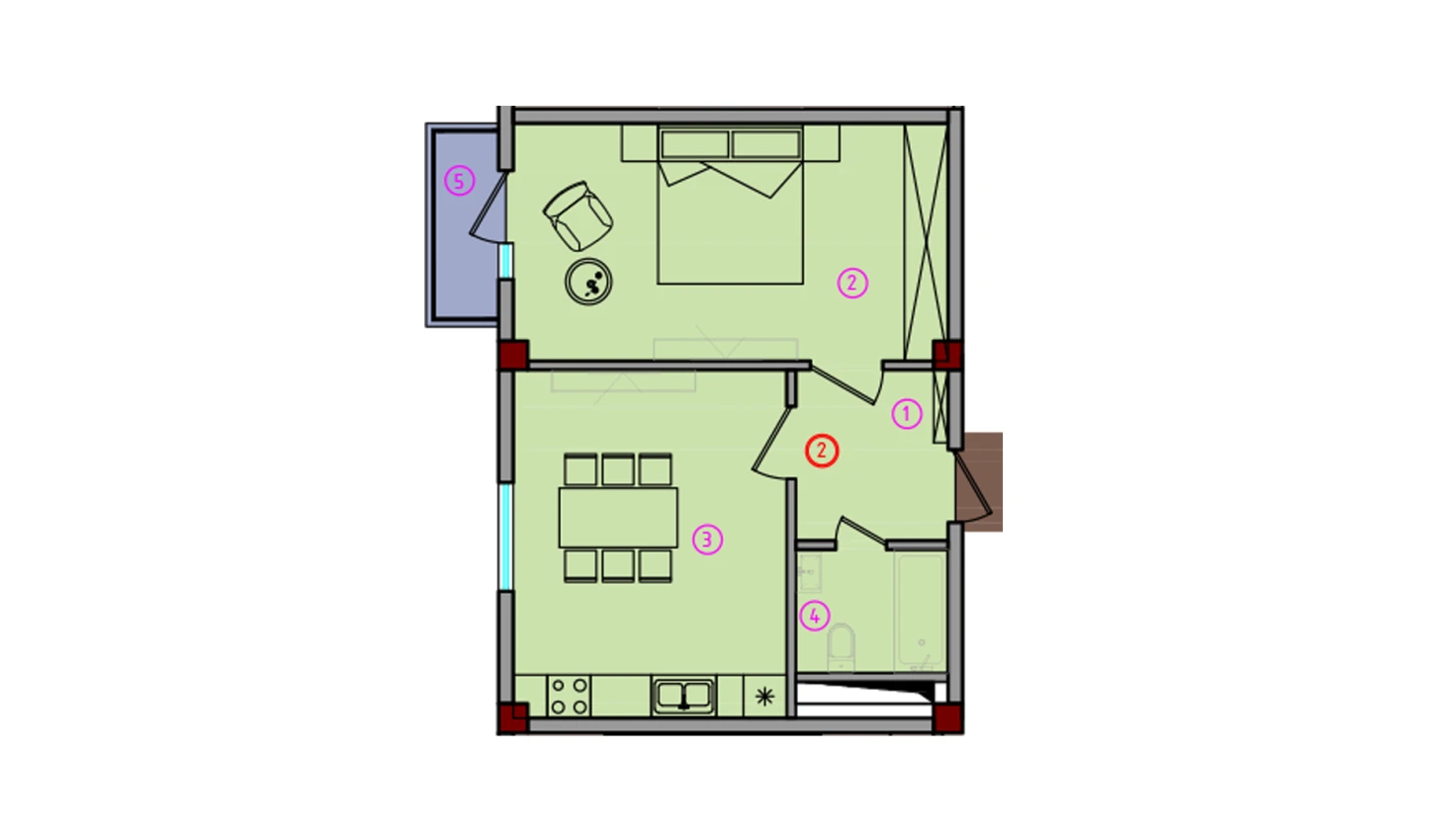 1-xonali xonadon 49.59 m²  6/6 qavat