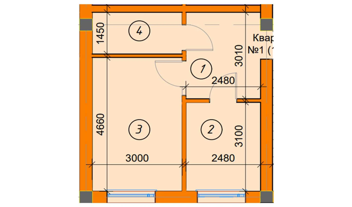 1-комнатная квартира 33.49 м²  1/1 этаж