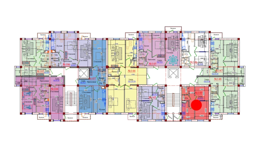 2-комнатная квартира 49 м²  6/6 этаж