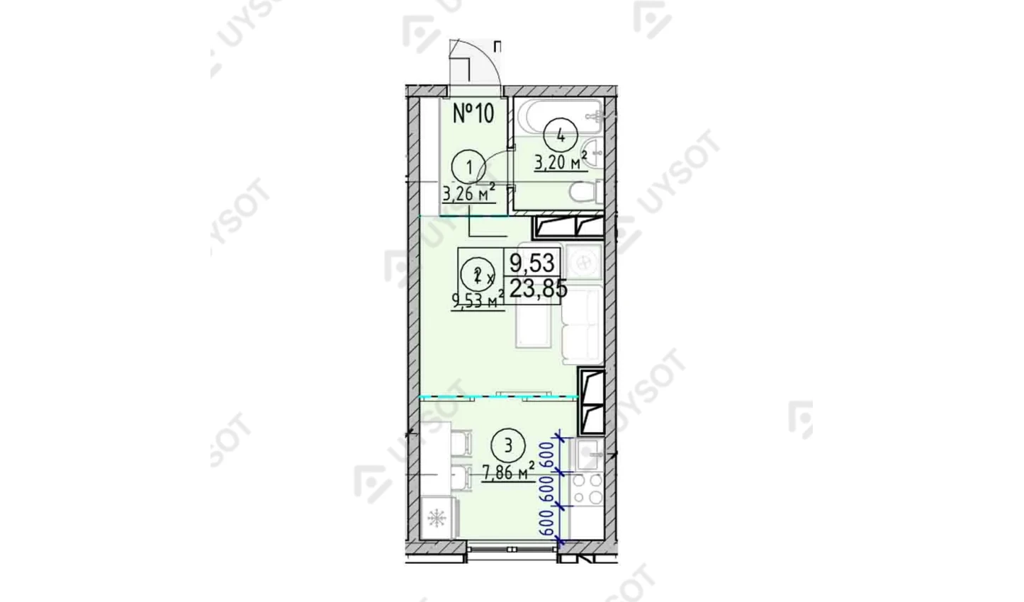 1-xonali xonadon 23.85 m²  3/3 qavat