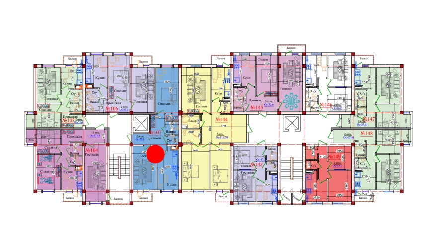 2-xonali xonadon 77.3 m²  7/7 qavat