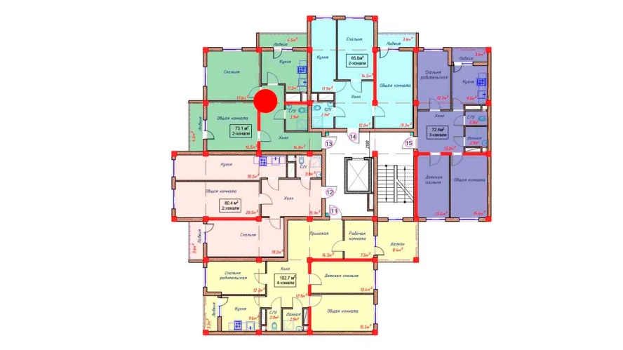 2-комнатная квартира 73.1 м²  9/9 этаж