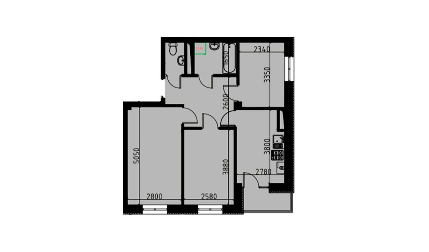 3-xonali xonadon 55.32 m²  4/4 qavat