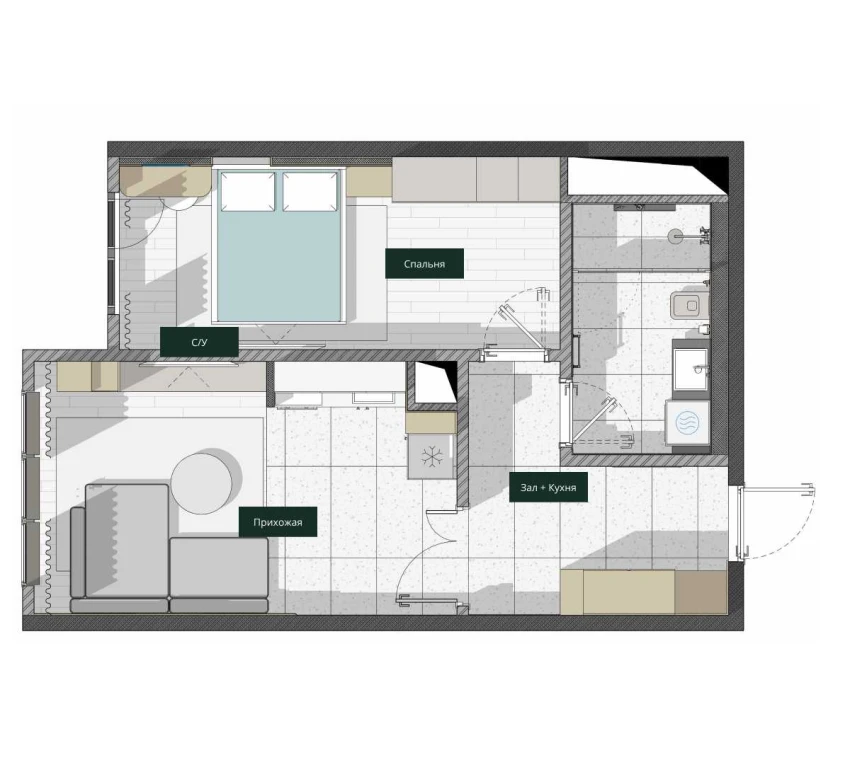 2-комнатная квартира 47.59 м²  17/17 этаж