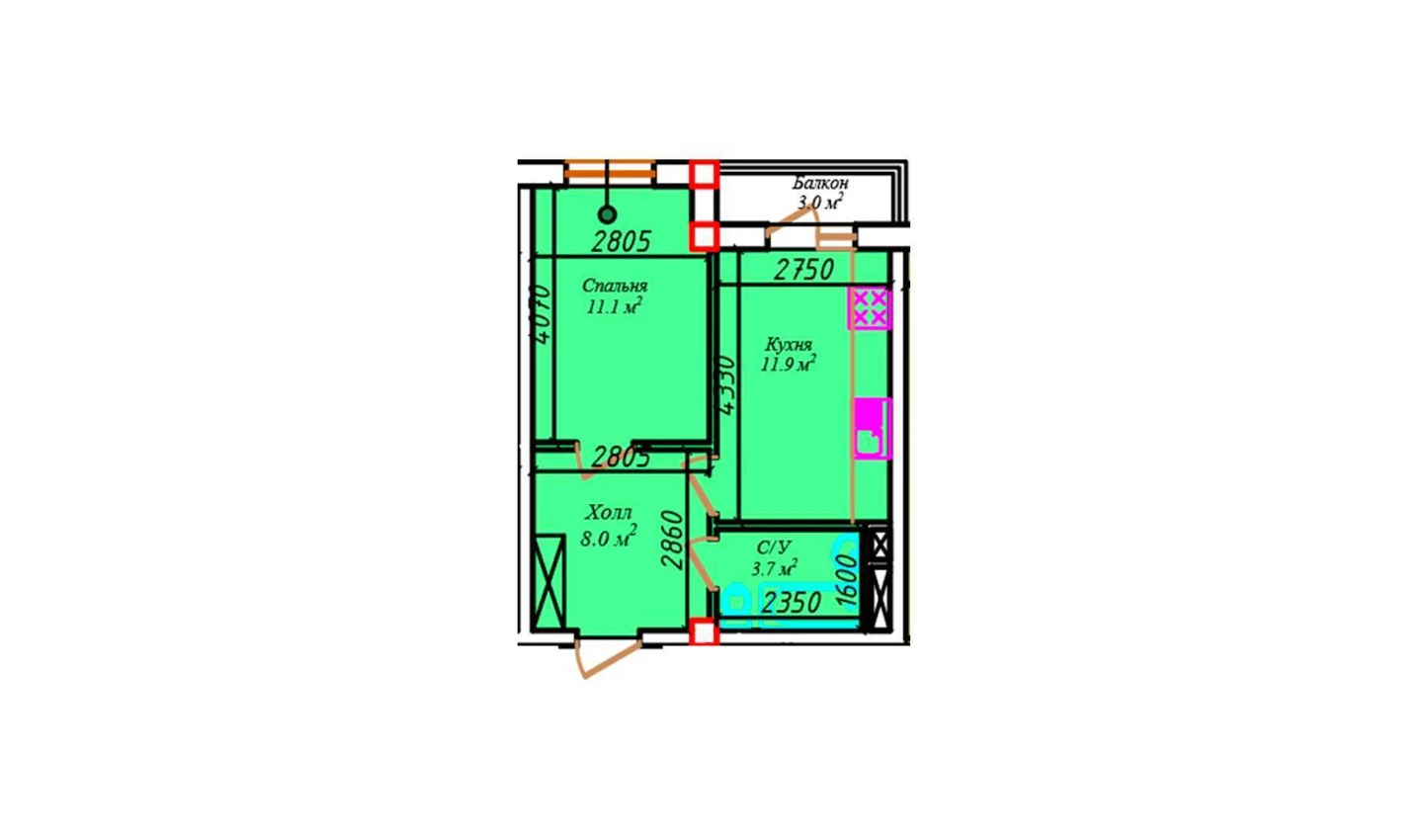 1-xonali xonadon 37.2 m²  4/4 qavat