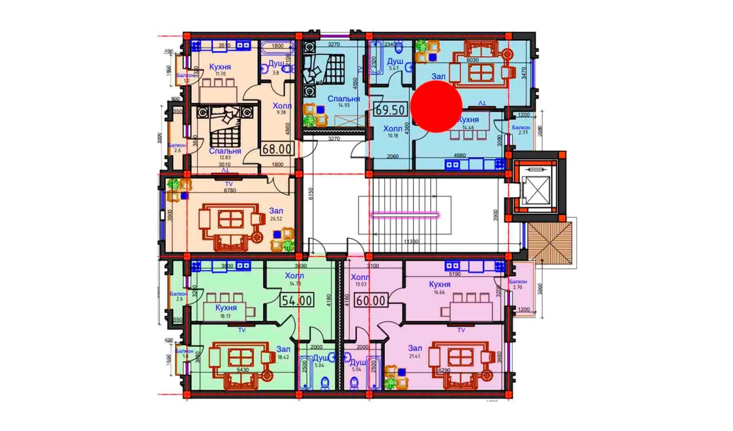 2-комнатная квартира 69.5 м²  2/2 этаж