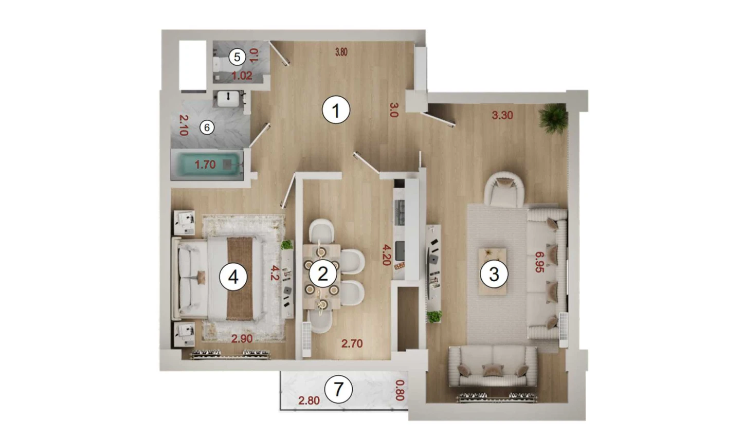 2-комнатная квартира 61.4 м²  14/14 этаж