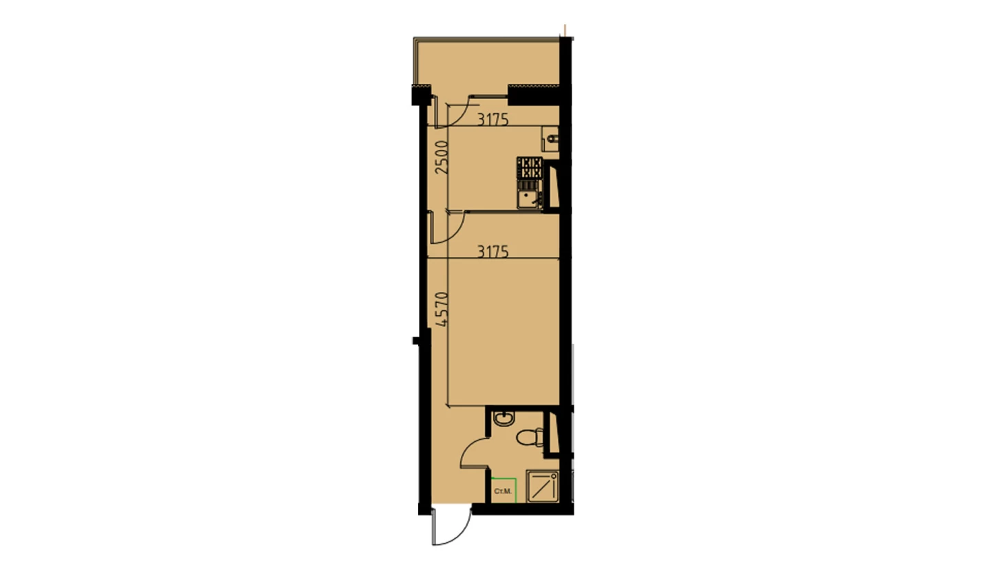 1-xonali xonadon 29.24 m²  7/7 qavat