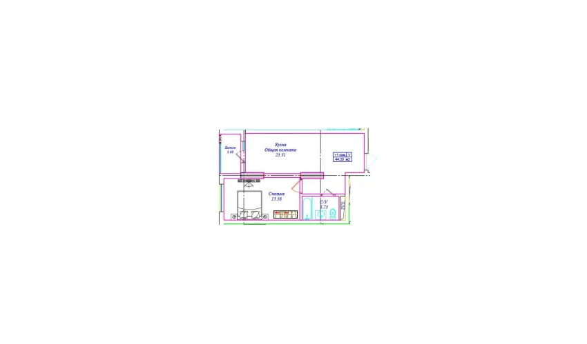 1-комнатная квартира 44.2 м²  15/17 этаж | Жилой комплекс ASTRA