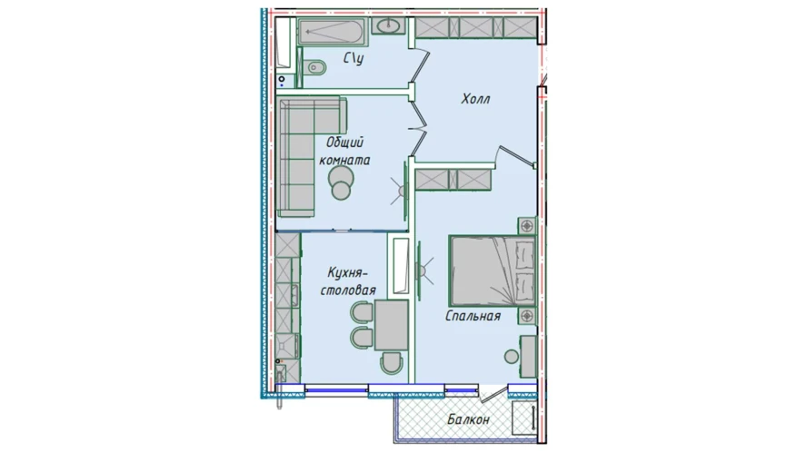 2-комнатная квартира 50.7 м²  10/10 этаж