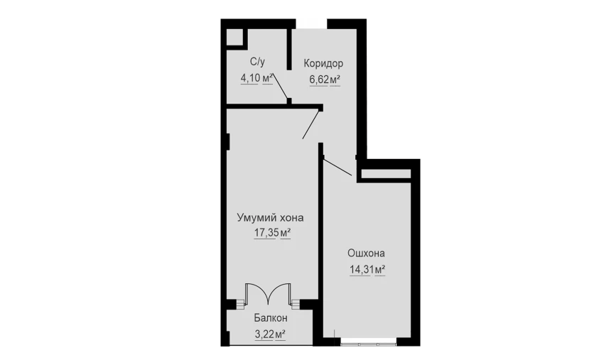 1-комнатная квартира 45.6 м²  13/16 этаж