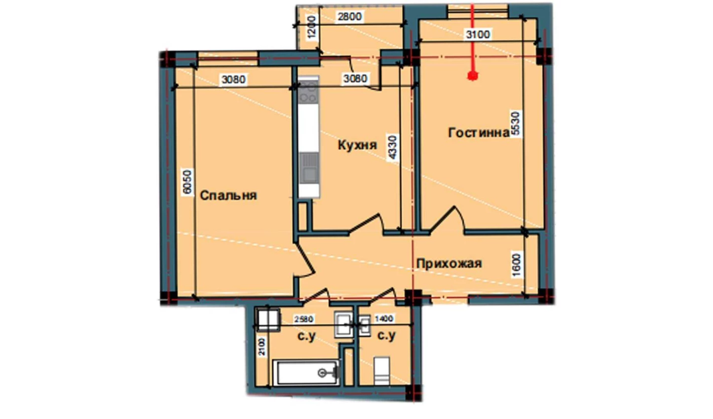 2-комнатная квартира 75 м²  3/3 этаж