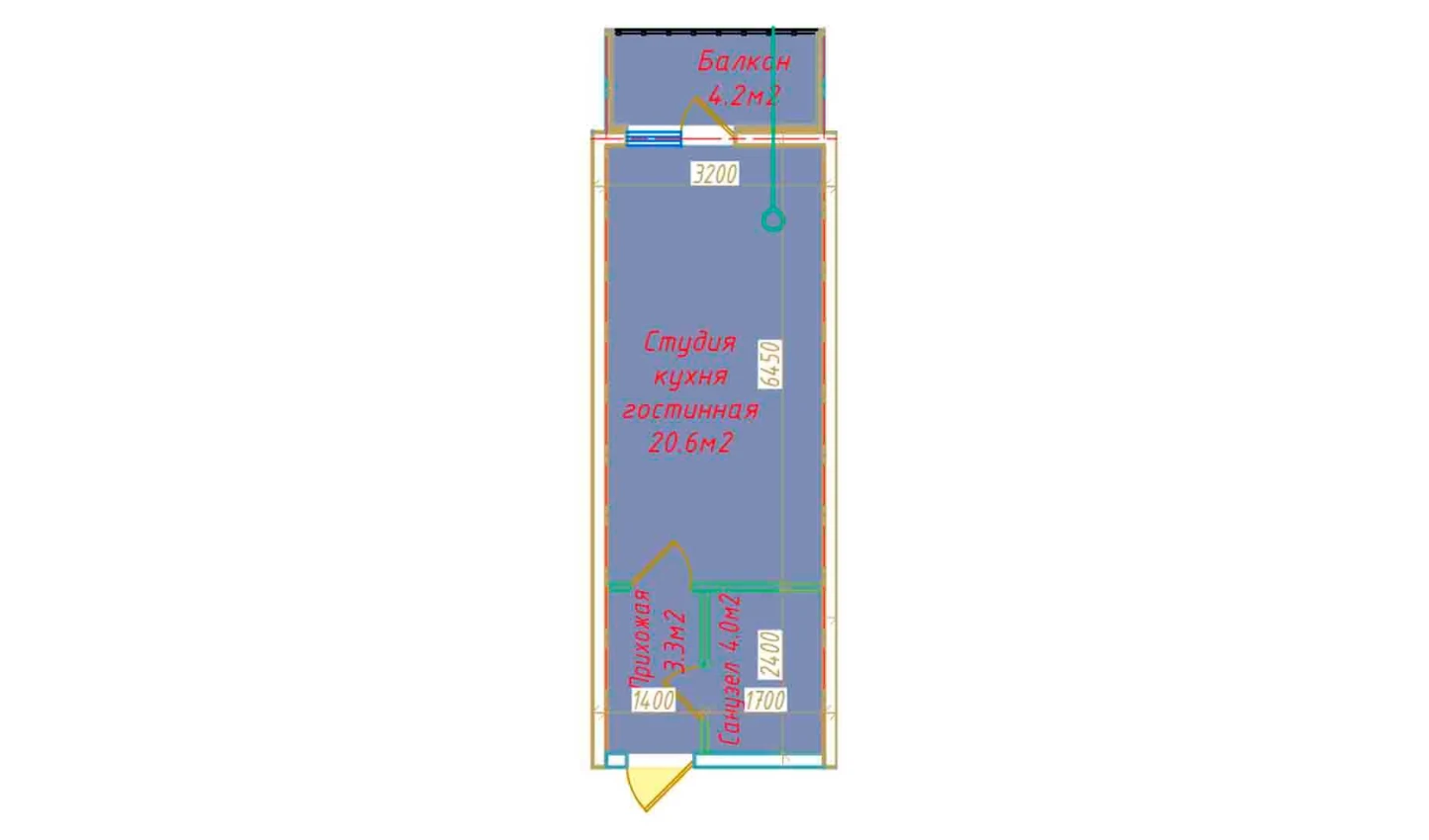 1-xonali xonadon 32.1 m²  12/16 qavat | DO'MBIROBOD RESIDENCE Turar-joy majmuasi