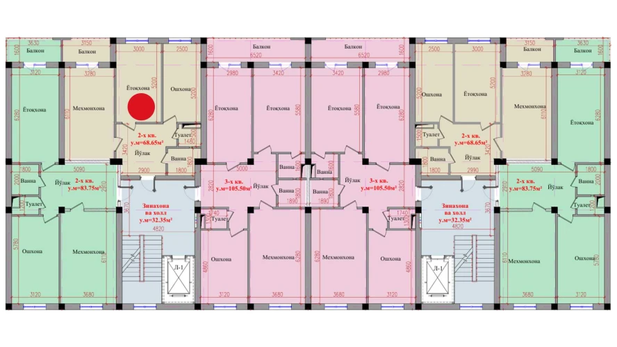 2-xonali xonadon 68.65 m²  7/8 qavat | Saxro Turar-joy majmuasi