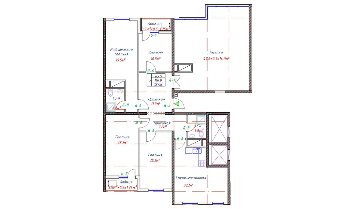 5-xonali xonadon 110 m²  16/16 qavat