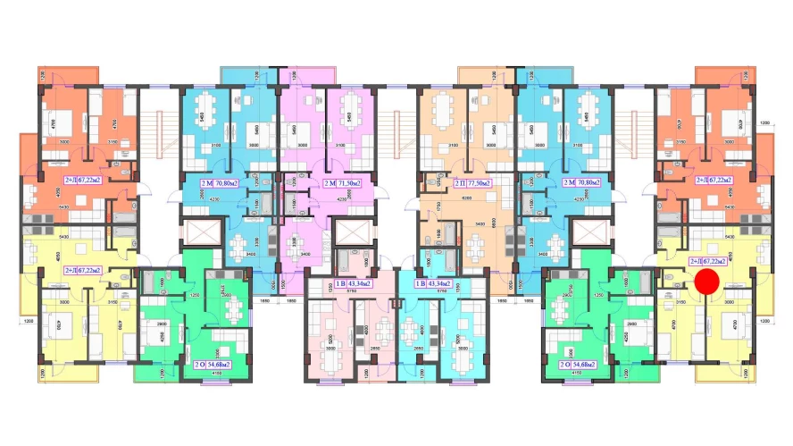 2-комнатная квартира 67.22 м²  2/2 этаж