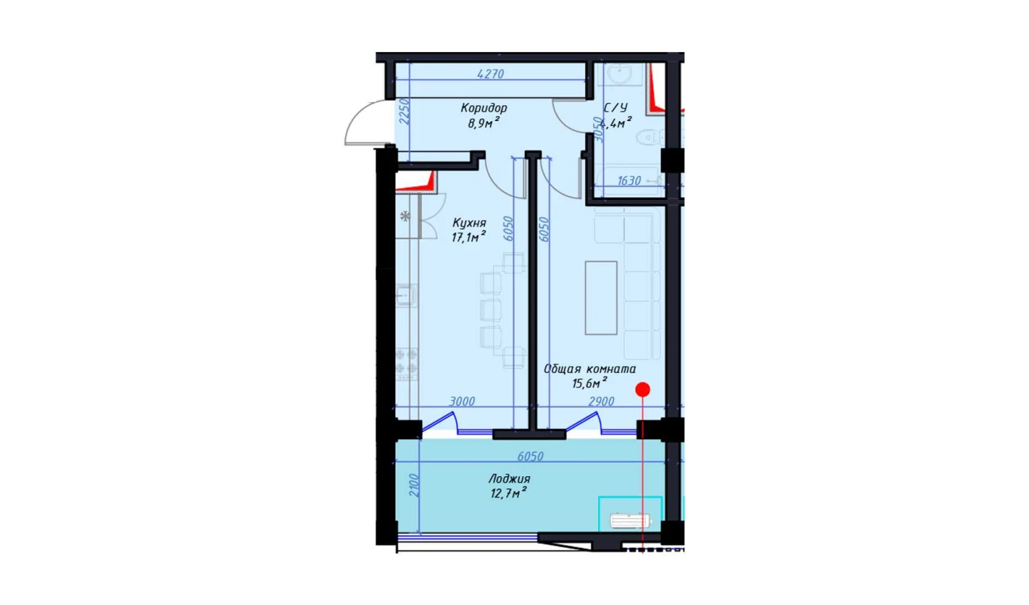 1-комн. квартира 58.7 м²  6/14 этаж | Жилой комплекс Avia Palace