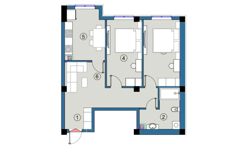 2-комнатная квартира 65.5 м²  2/9 этаж | Жилой комплекс FLORYA RESIDENCE