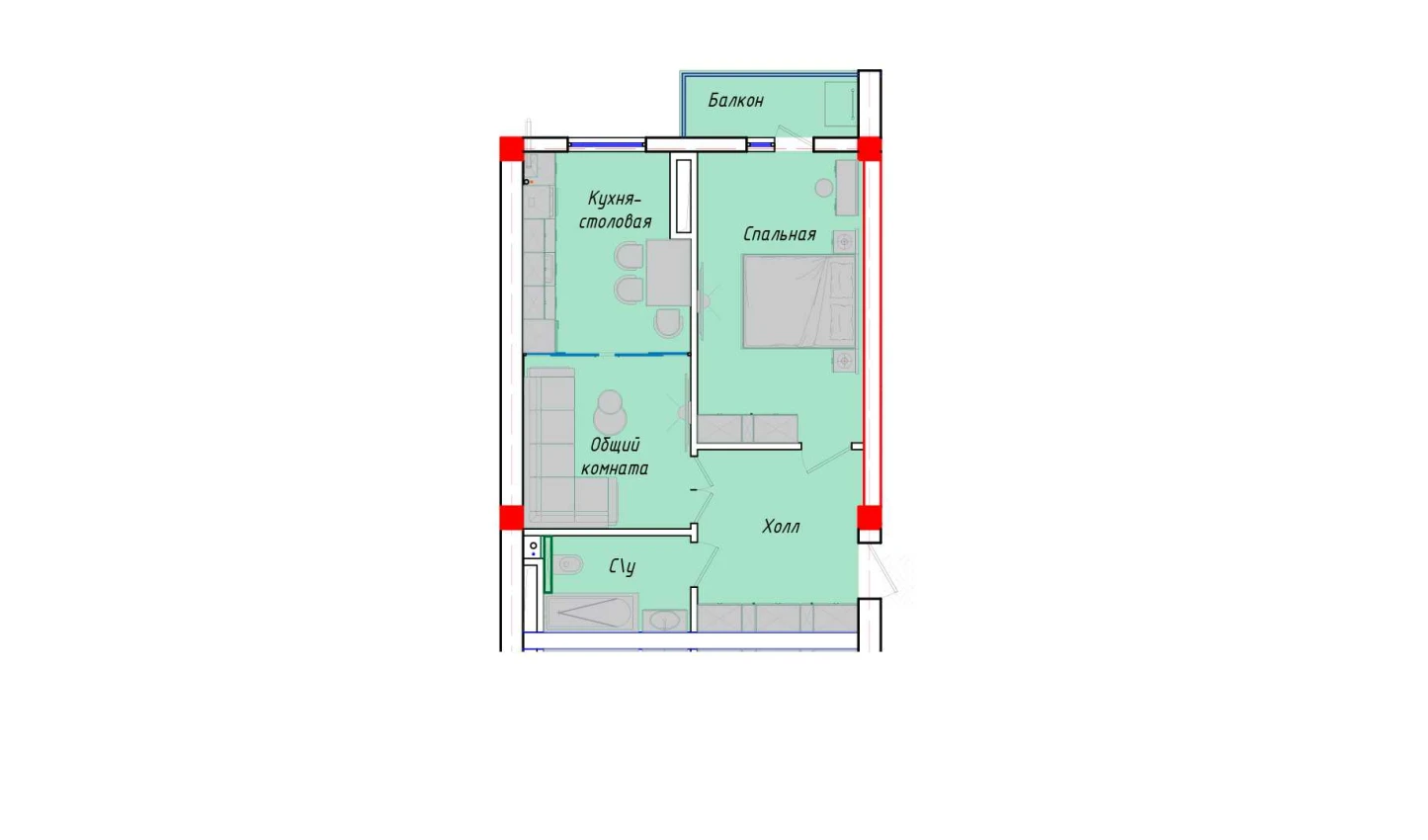 2-xonali xonadon 53.43 m²  10/10 qavat