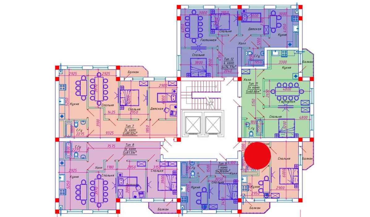 1-xonali xonadon 42.78 m²  9/9 qavat