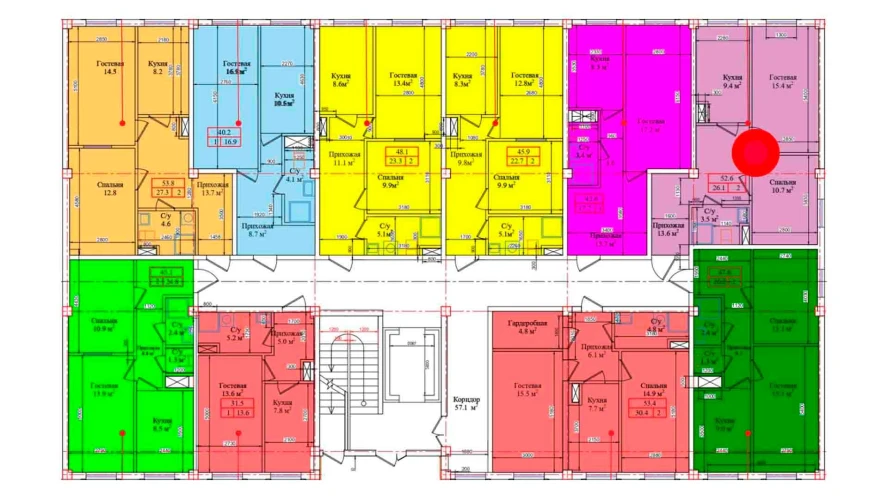 2-комнатная квартира 52.6 м²  1/1 этаж