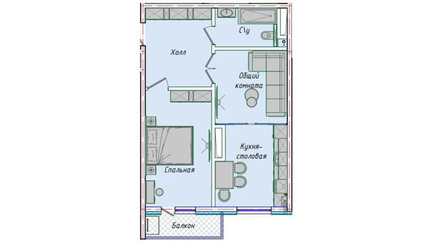 2-xonali xonadon 50.85 m²  16/16 qavat