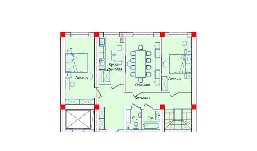 6-xonali xonadon 148.6 m²  1/8 qavat | STAR HOUSE RESIDENCE Turar-joy majmuasi