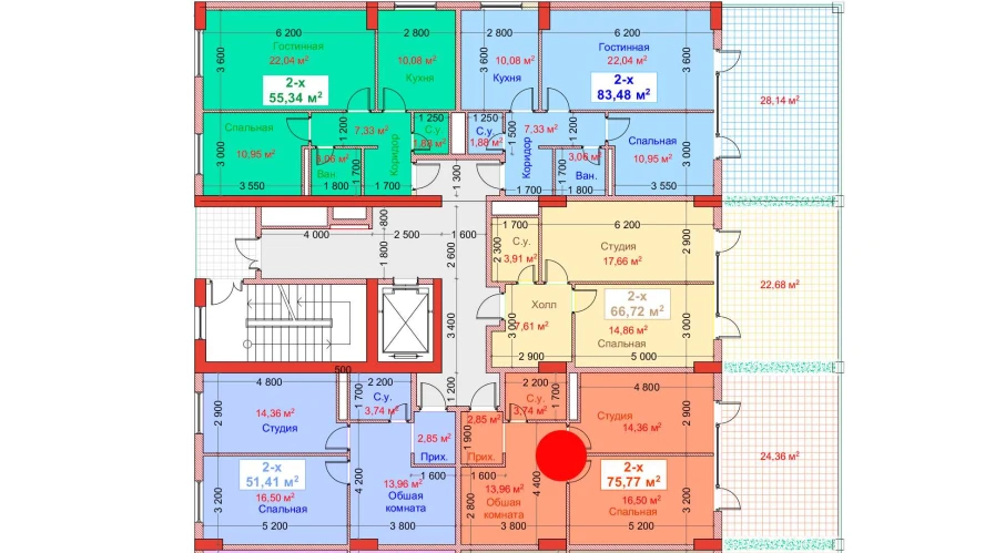 2-комн. квартира 75.77 м²  2/8 этаж | Жилой комплекс CAPITAL AVENUE