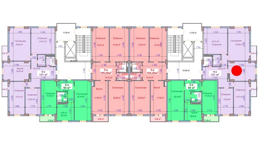 4-xonali xonadon 121 m²  6/6 qavat