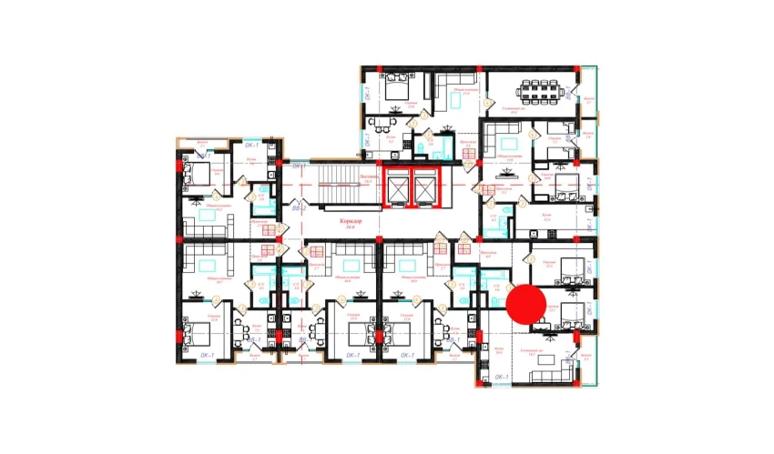 3-xonali xonadon 74.2 m²  4/10 qavat | CHINARA PARK Turar-joy majmuasi