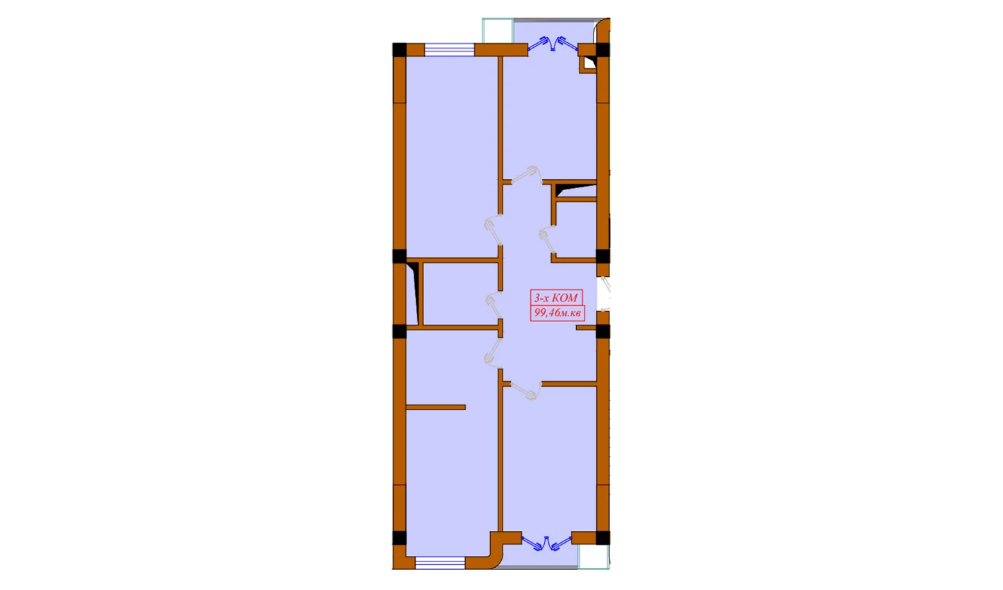 3-комнатная квартира 99.46 м²  2/2 этаж