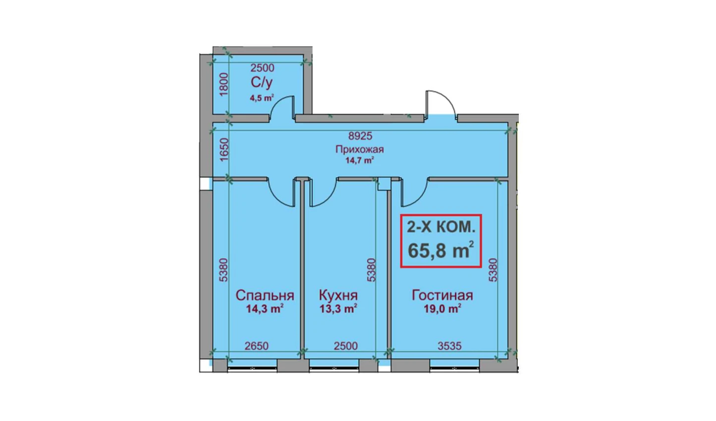 2-xonali xonadon 65.8 m²  1/1 qavat