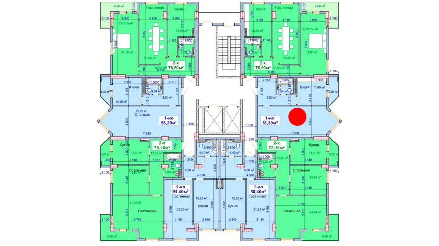 1-комнатная квартира 56.3 м²  7/7 этаж