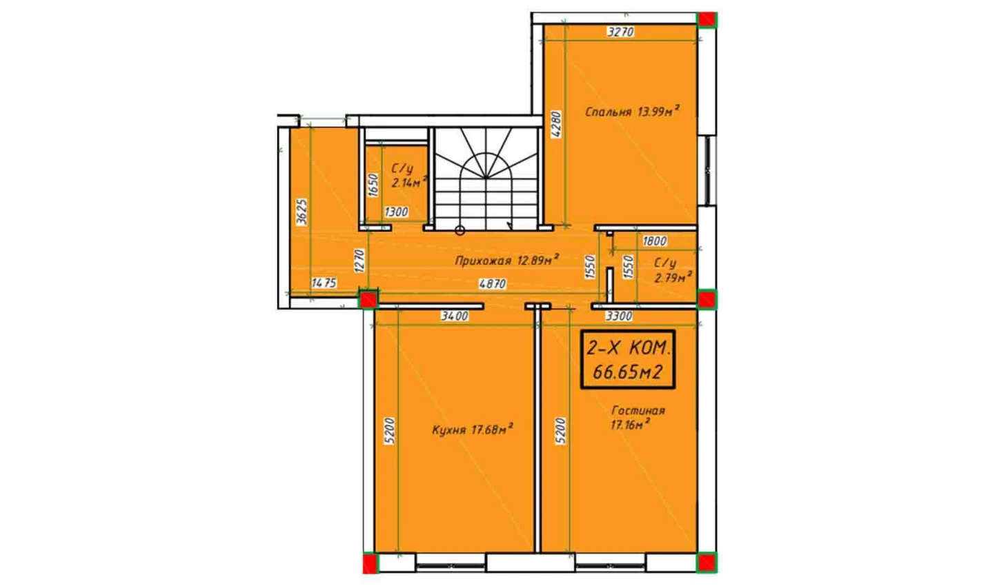 2-комнатная квартира 66.65 м²  1/1 этаж