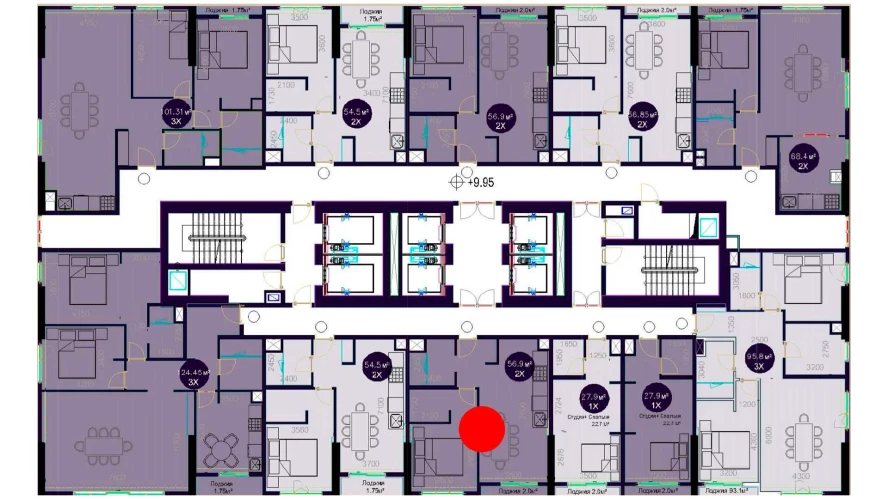 2-комнатная квартира 56.9 м²  3/3 этаж