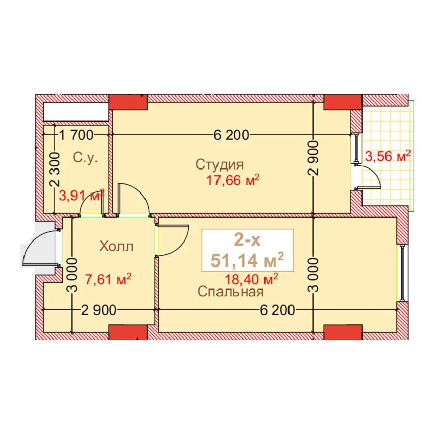 2-комн. квартира 51.14 м²  4/8 этаж | Жилой комплекс CAPITAL AVENUE