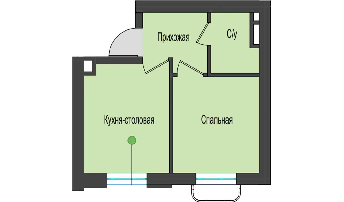 1-комнатная квартира 29 м²  2/2 этаж