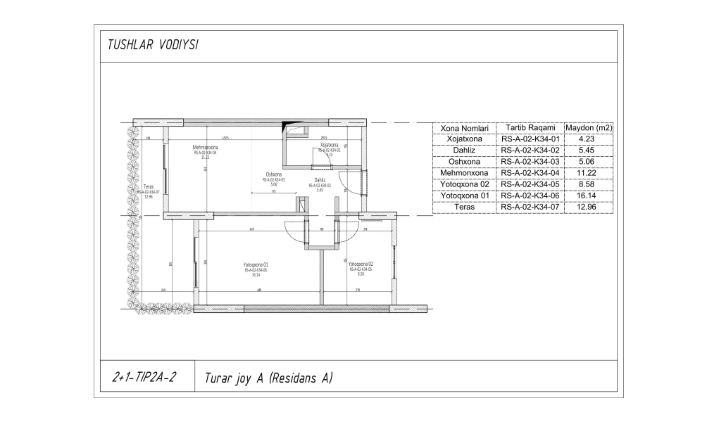 3-xonali xonadon 54.568 m²  2/2 qavat