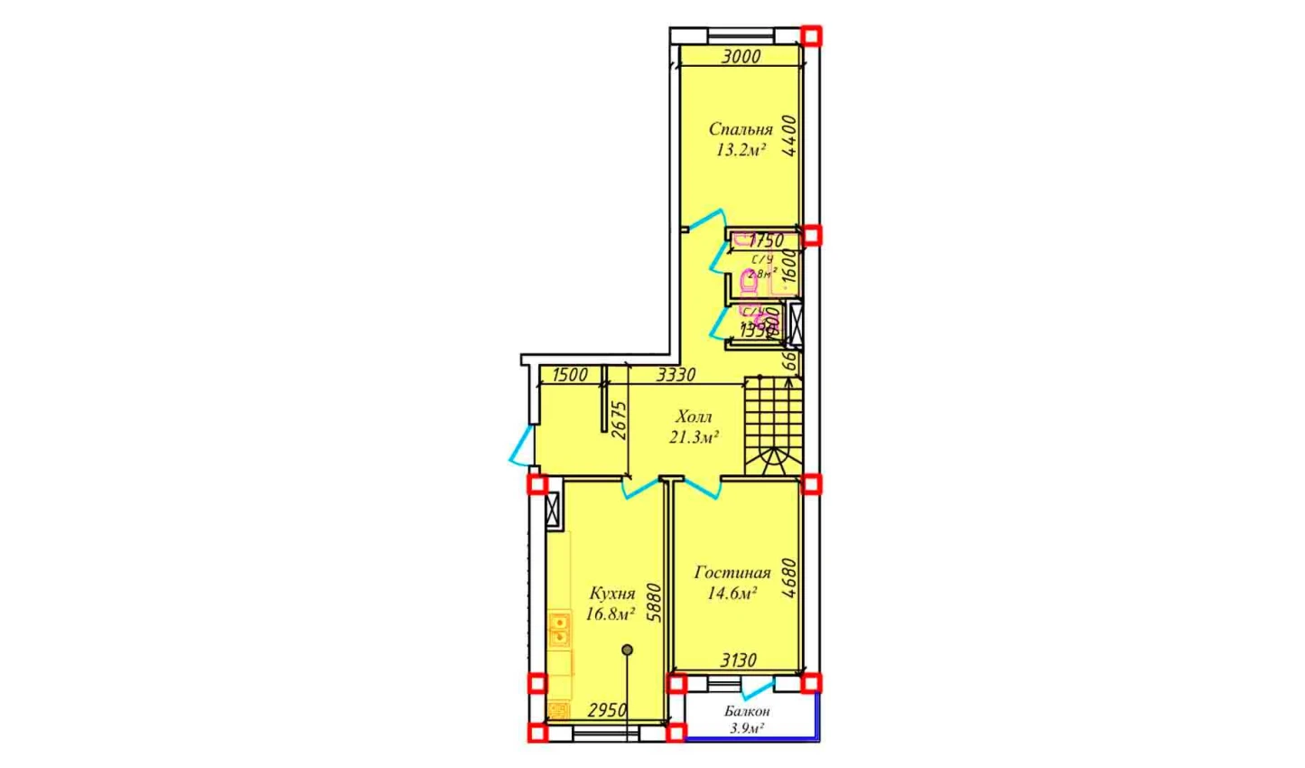 2-комнатная квартира 74.8 м²  5/5 этаж