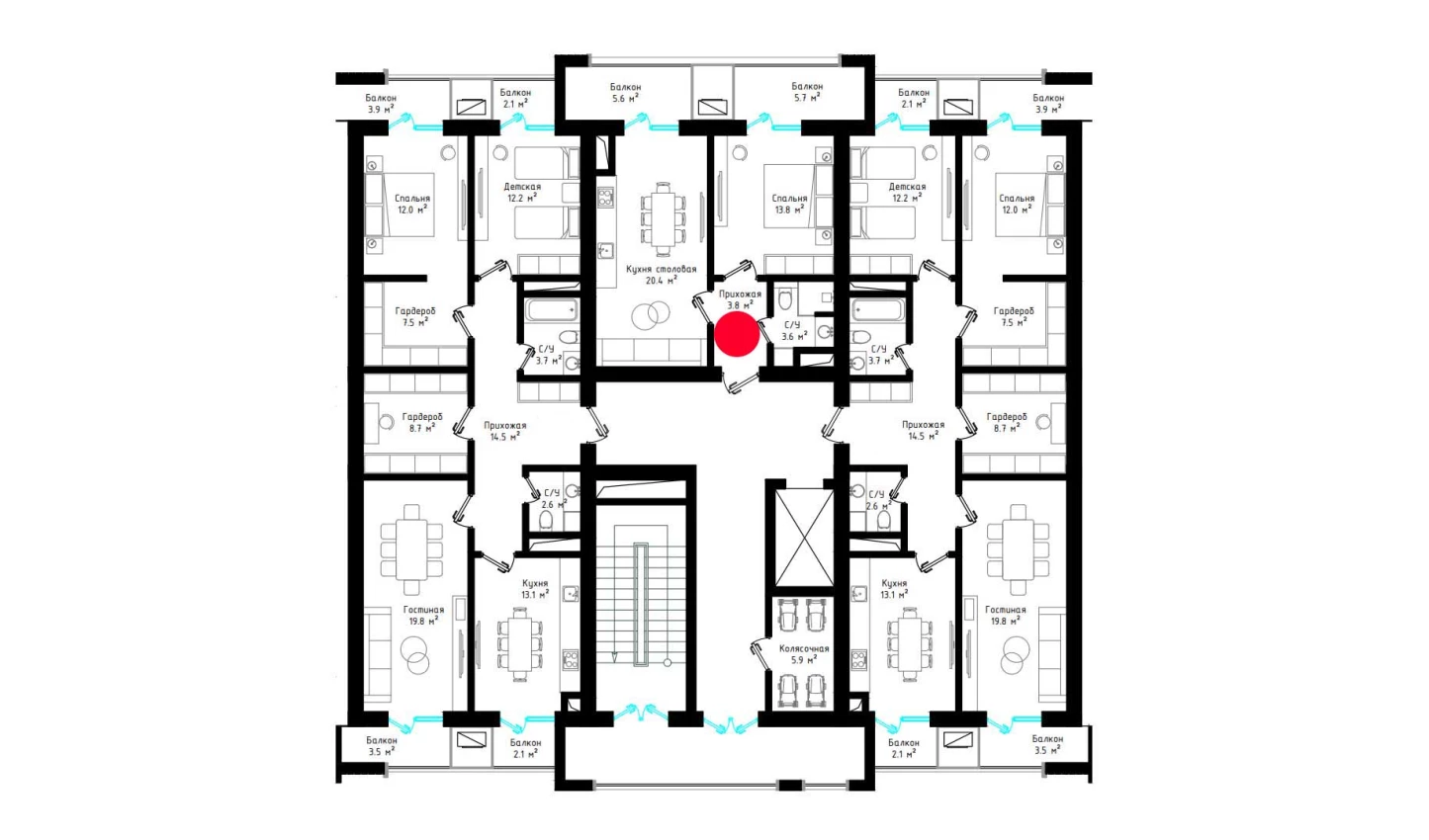 1-комнатная квартира 49.3 м²  7/7 этаж