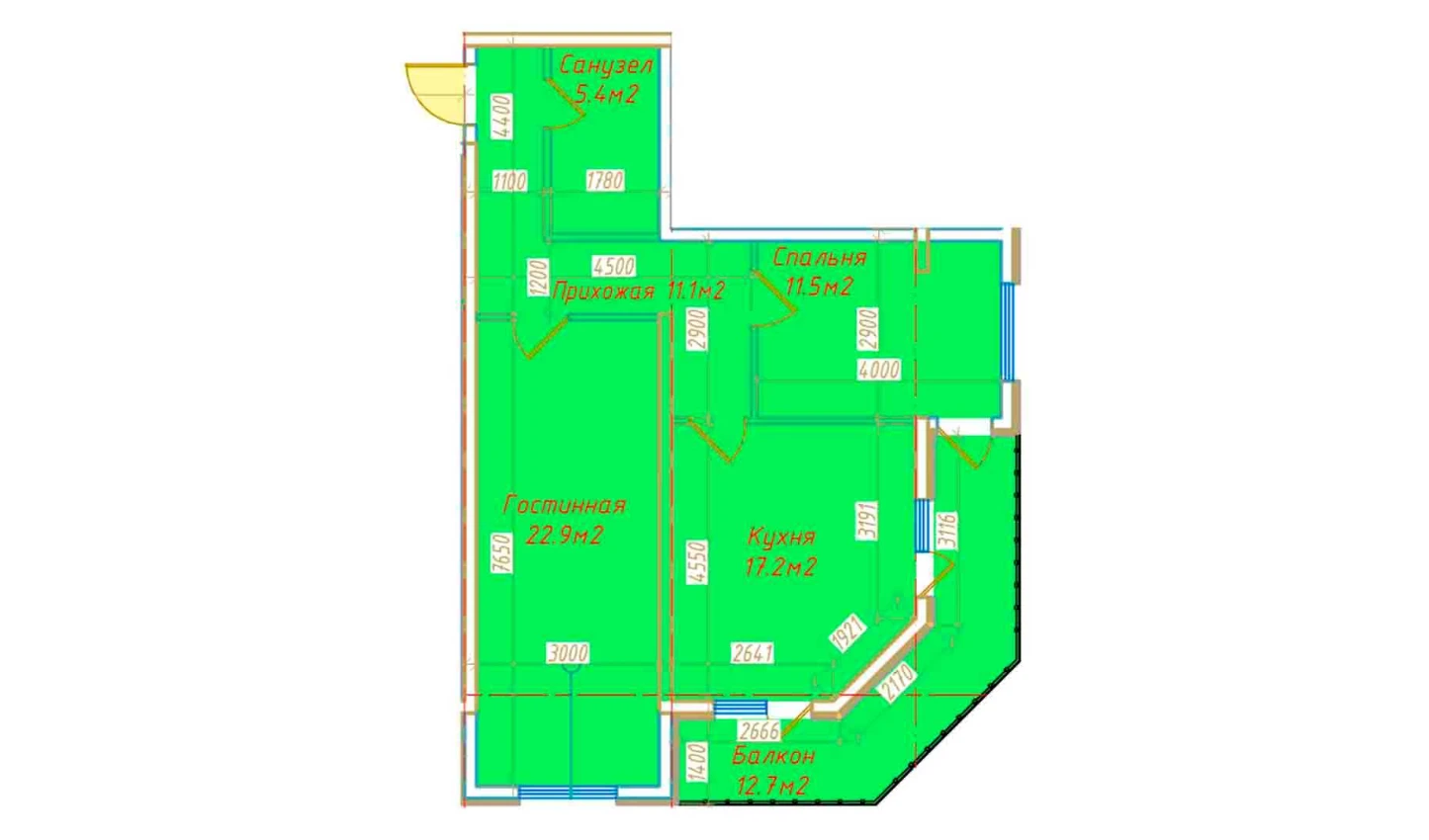 2-xonali xonadon 80.8 m²  7/7 qavat