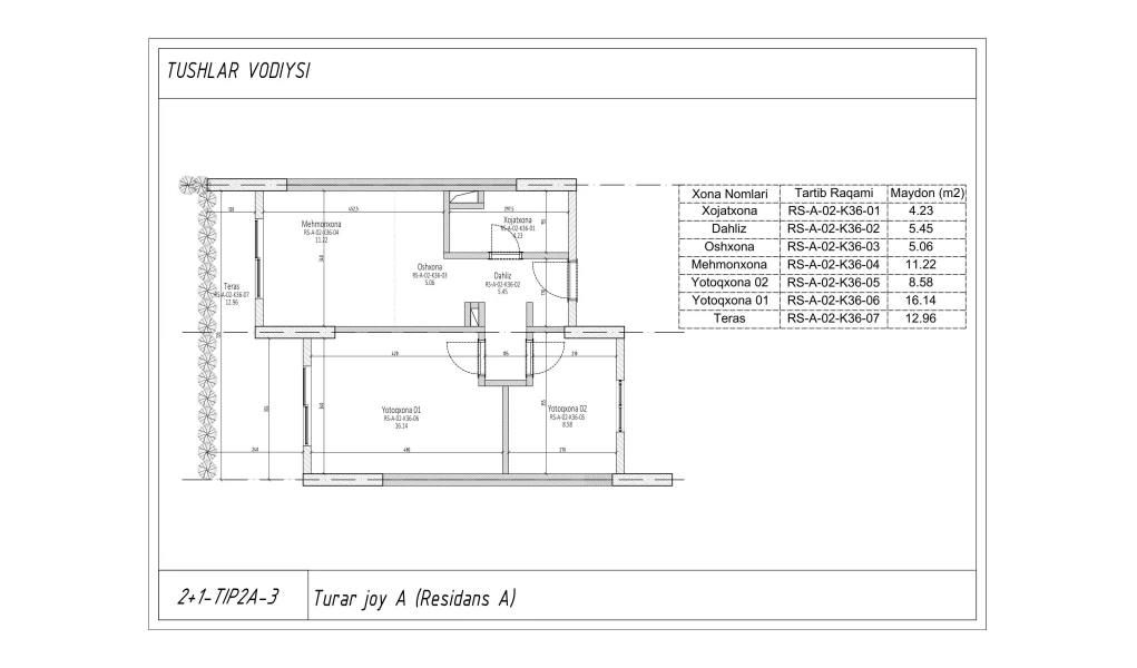 3-xonali xonadon 54.568 m²  2/2 qavat