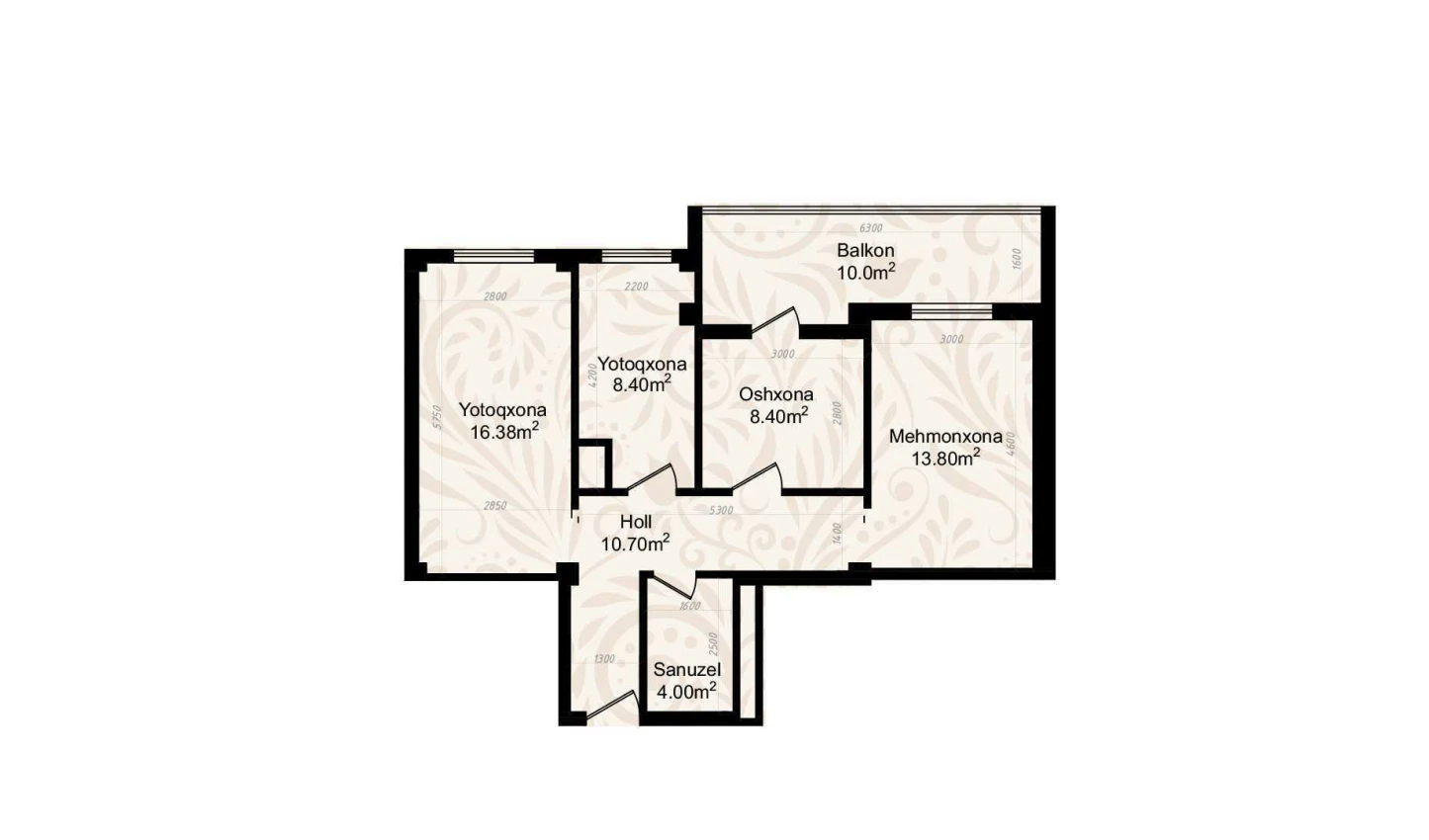 3-комнатная квартира 74 м²  2/2 этаж