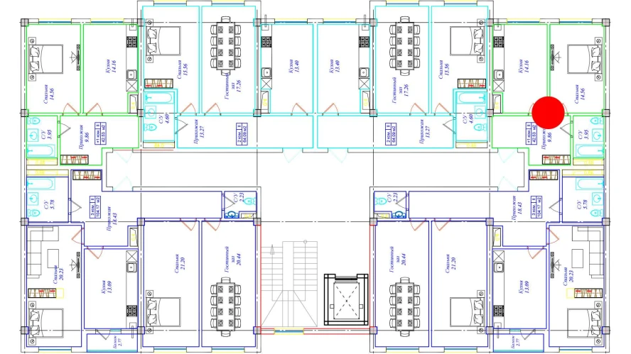 1-xonali xonadon 42.53 m²  7/7 qavat